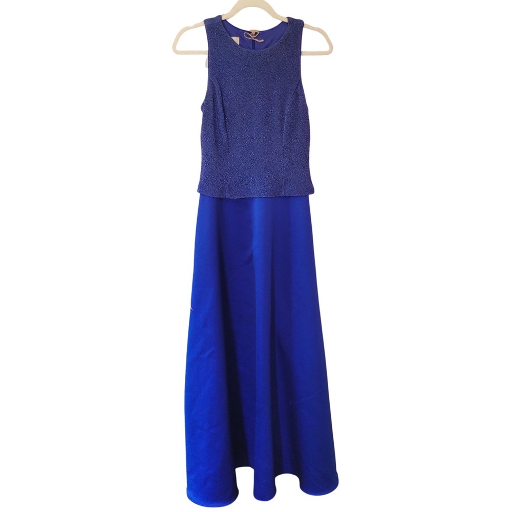 Patra Royal Blue Glitter Bodice Sleeveless Formal Evening Gown Dress Womens 6
